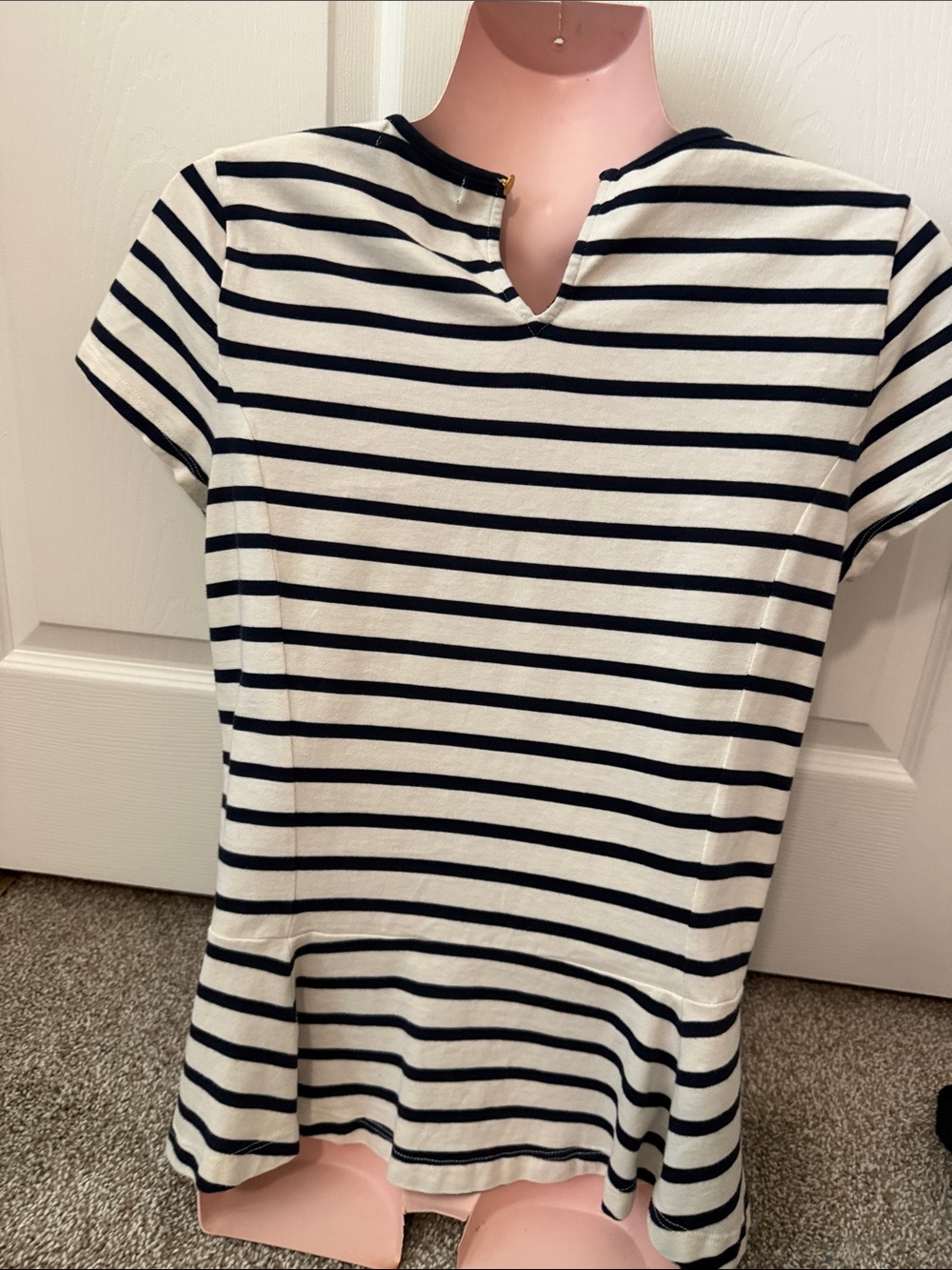 Ralph Lauren White and Navy Striped Peplum Short-Sleeve Tee - Picture 3 of 6